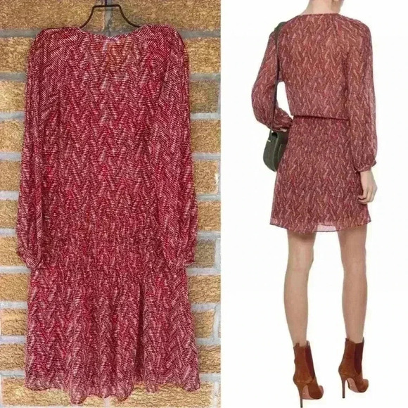 Veronica Beard Womens Priya pintucked printed silk-georgette mini dress Brick 2 - Picture 2 of 16